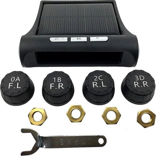 TPMS Car Tire Pressure Monitor System Tyre Monitoring System Solar/USB/Battery Power LCD Display with 4 External Sensors