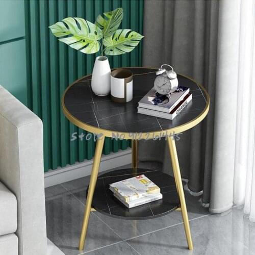 Nordic Sofa Side Tables Light Luxury Rock Board Living Room Small Coffee Table Corner Table Bedside Cabinet Simple Modern Round