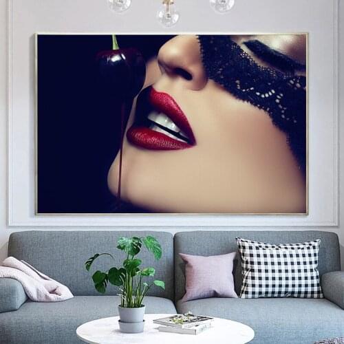 Modern Art Sexy Red Lips Woman Mural Print Fashion Woman Poster Canvas Art Beauty Wall Picture Painting Modern Home Decoration