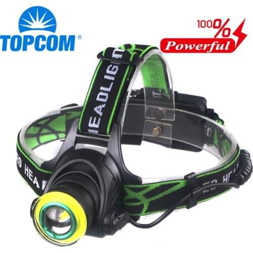 TOPCOM 4 Modes Head Lamp Zoomable T6 COB Headlamp Rechargeable Powered by 18650 Battery Powerful Night Camping Fishing Light