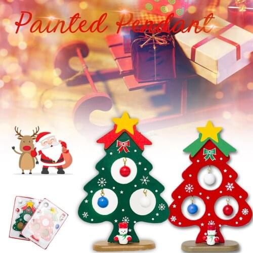 Christmas Tree Ornaments Mini Painted Christmas Tree Ornaments Xmas Wooden Card Pendant Home Table Decor Pendulum