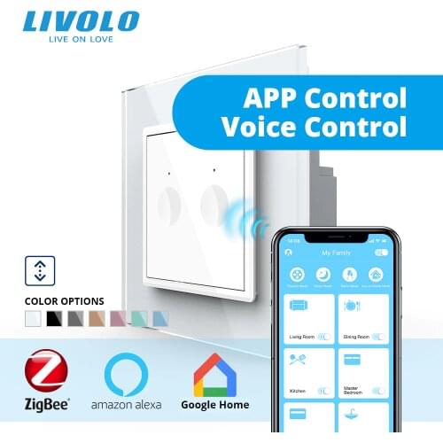 LIVOLO smart wifi zigbee wall touch curtain switch,motorized Roller Blinds Shutter Switch,app,google home,aleax wireless control