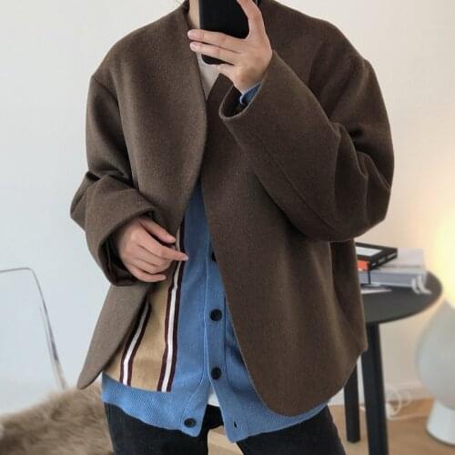 Vintage Wool Warm V-neckline Office Ladies Solid Plus Size Long Sleeve Loose Short Tops Suit Coat Jackets Women Female 2020