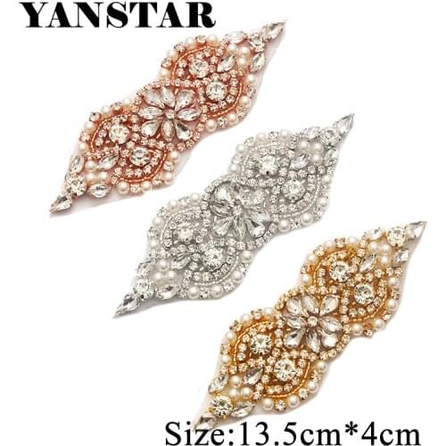 YANSTAR 2PCS Handmade Rhinestones Appliques Sewing On For Wedding Dresses Belt Sashes Bridal Gown Accessories YS932