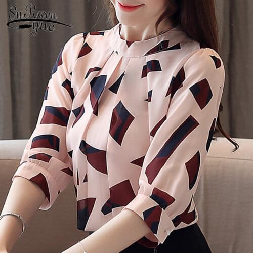 Summer Blouse For Women 2021 Womens Clothing Print Chiffon Blouse Women Office Ladies Tops Womens Tops And Blouses 4482 50