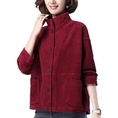 Plus Velvet Corduroy Jacket Womens Autumn Winter New Fashion Elegant Loose Short Outerwear Female Comfortable Coats R743
