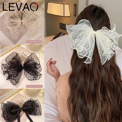 LEVAO Spring New Oversized Bow Hair Accessories Fashion Lace Cloth Hairpins Big Bow Hairpins Women Net Yarn Ladies Hair Band