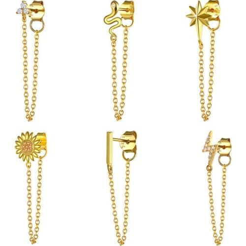 Ying Vahine 100% 925 Sterling Silver Animal Snake & Sun & Star & Lightning Pendant Small Stud Earrings for Women