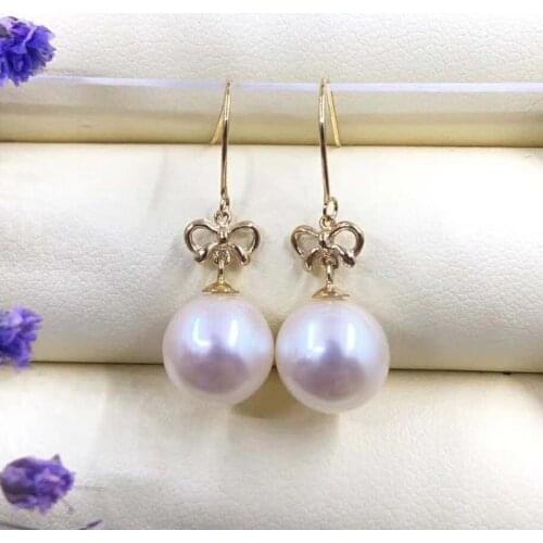 Xin yi peng real 18 k gold inlaid natural round pearl female earrings for women drop earrings fine jewelry AU750