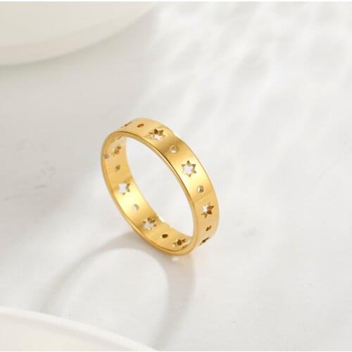 COOLTIME Star Hollow Ring Stainless Steel Rose Gold Color Engagement Wedding Rings for Man Women Girl Lover Finger Ring Jewelry