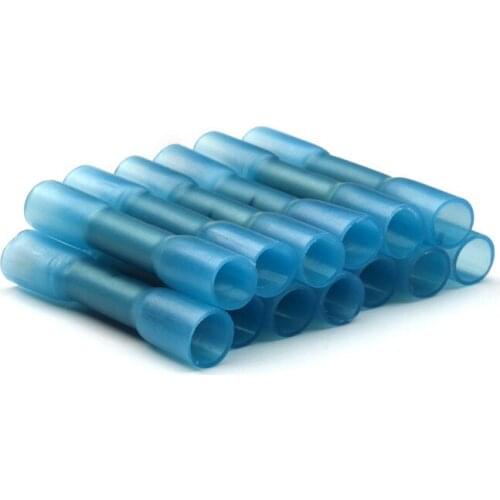 100PCS Waterproof Blue Heat Shrink Terminals Seal Butt Wire Cable Connectors Crimp Terminals Connector Kit 16-14 AWG 1.5-2.5mm2