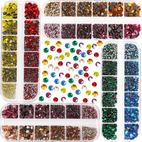 12 Grid Hot Fix Rhinestones/mixed Color Glass Crystal Rhinestones Clear AB Flatback Rhinestones for Clothes Shoes Decoration DIY