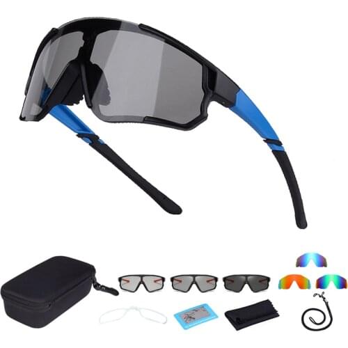 2 lenses Polarized Photochromic Cycling Glasses Men Women Sports Sunglasses Road Bicycle Bike Eyewear with Case Myopia Frame