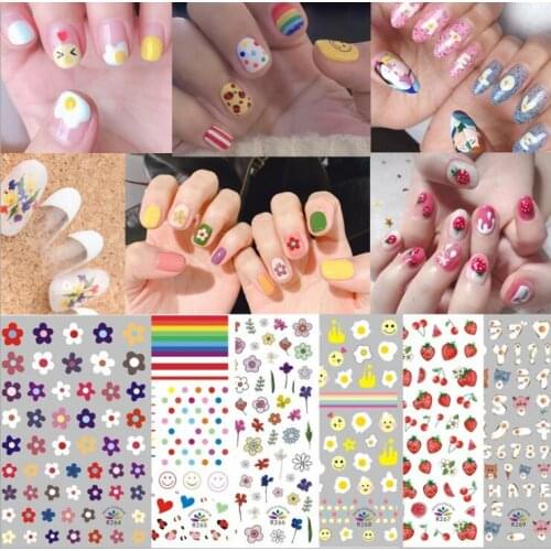 200set/lot Mix Styles Eco-Friendly Material Nail Stickers 9.4x6.3cm Water-proof Lasting Fried Egg 3D Nail Art Supplies HA1834