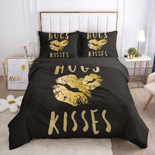 3D Luxury Bedding Sets Comforter/Blanket/Quilt/duvet Cover Set Pillowcases Queen/King/Europe/Russia Size Gold Kiss