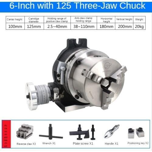 6 Inch Universal Indexing Plate Rotary Table 125 Three-jaw Chuck Milling Machine Indexing Head Vertical and Horizontal Indexer
