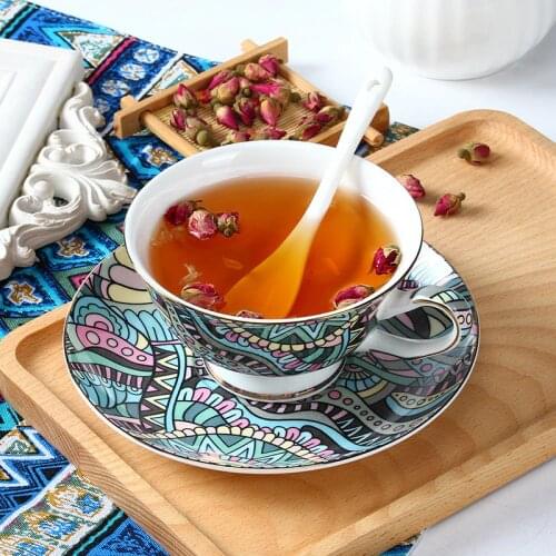 Bohemian Coffee Cup Saucer Kit Bone China Boho Art Line Scented Tea Set Teacup Dish European Ceramics Tumblerfu Xicara Porcelana