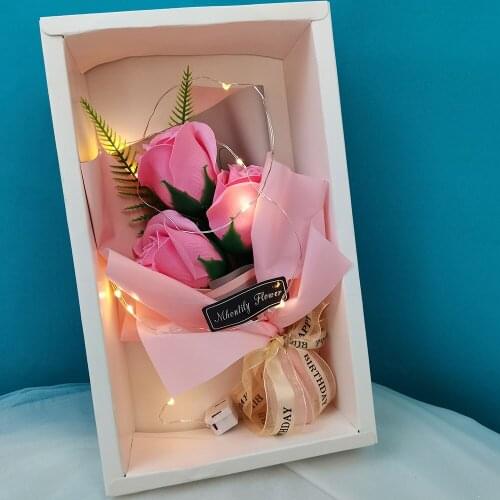 Soap Rose Bouquet With LED Light For Wedding Decoration Souvenir Valentines Day Gift Roses Gift Box