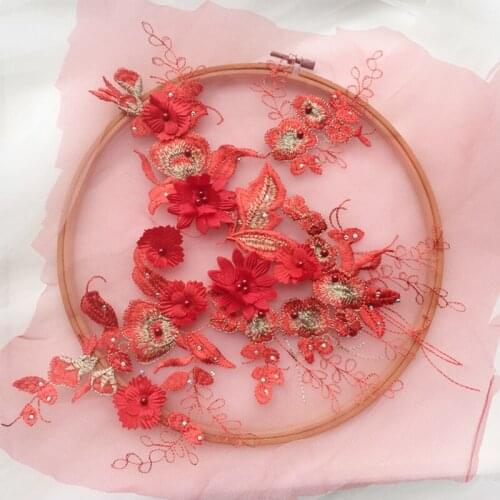 1 Piece Lace Applique Flower Sewing Embroidery Lace Trim Bridal Wedding Applique Beaded Tulle DIY Sewing Trims Wedding Dress