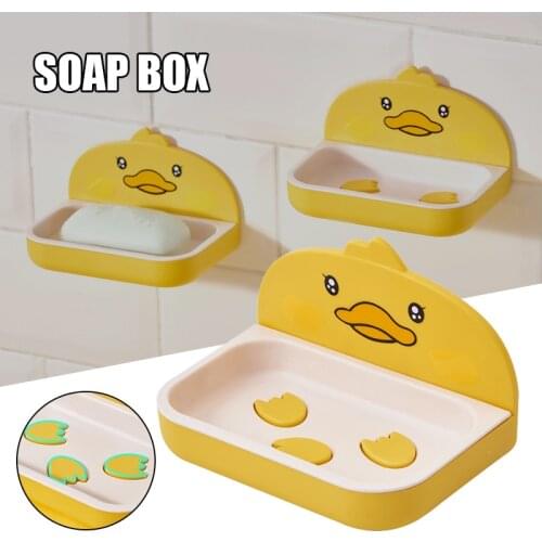 Cartoon Yellow Duck Soap Holder Wall-mounted Punch-free Drain Soap Dishes for Bathroom Storage Wall Storage Rack Soap Holder