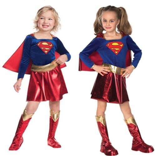 Kids Superhero Super Girls Cosplay Costumes Cloaks Dress Shoe Covers Birthday Halloween Clothes