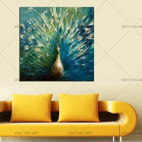 Artist Hand Painted Modern Wall Art Animal Peacock Oil Painting On Canvas Beautiful Peacock Spreads Tail Feathers Oil Painting