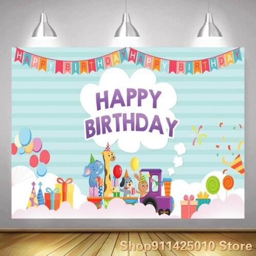 Toy Animal Balloon Hanging Flag Background Baby Birthday Party Decoration Photography Studio Digital Photo Customized Backdrop