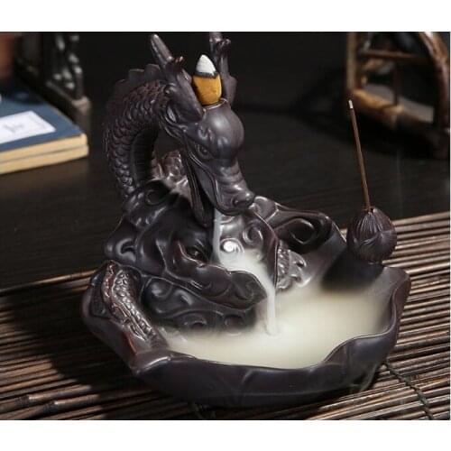 Ceramic Dragon Incense Burner for Smoke Backflow Like Water Streaming Down Art Craft Incense Cone Furnace Home Decor
