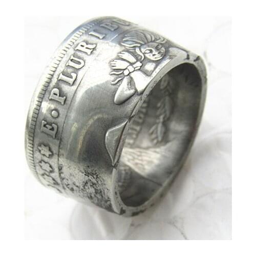 Hobo 1890 Morgan Silver Dollar Coin Ring Silver Plated Handmade In Sizes 8-16