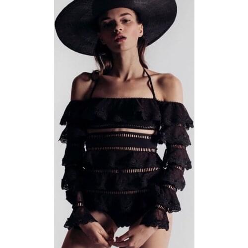 Black pink swimsuit swimwear High -Waisted lace Bikini Sets Sexy Lace Up Two Pieces Swimwears Women 2019 Beach Bathing Suits lon