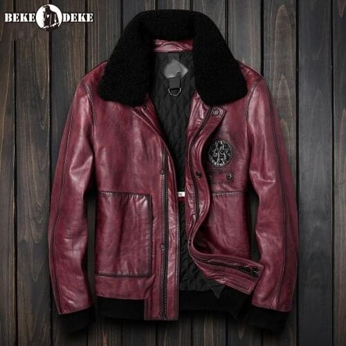 Luxury Brand Men Biker Sheepskin Coat Winter Slim Fit Lapel 100% Genuine Leather Short Jacket Business Casual Outerwear 4XL