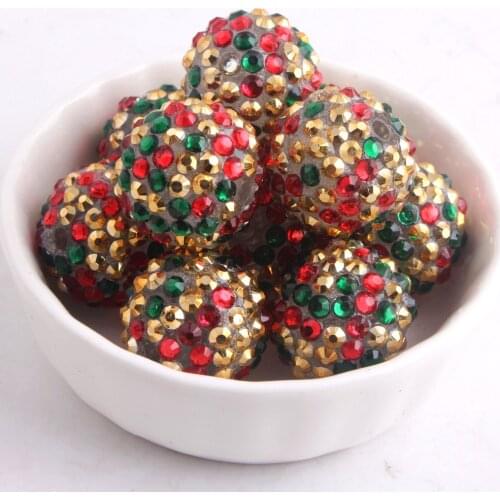 Kwoi vita 20mm 100pcs/lot red/green/gold rainbow Chunky Resin Rhinestone Ball beads for Kids Jewelry