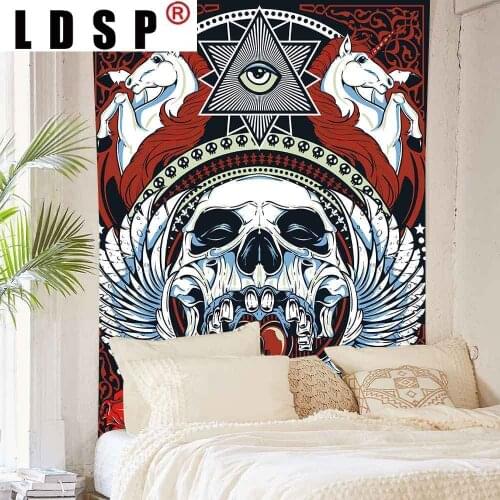 LDSP Skull Floral Flowers Abstract Tapestry Fantasy Skeleton Art Wall Hanging Tapestries Banner for Living Room Home Decor