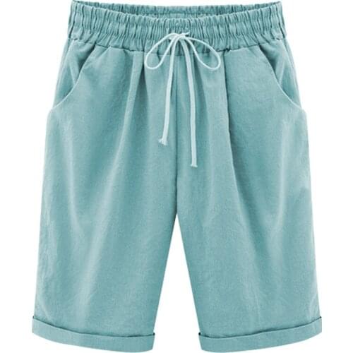 ZuoLunOuBa Summer Casual Thin Women Short Solid Color Elastic Waist Lacing Plus Size Lake Blue Female Five Points Shorts 2021