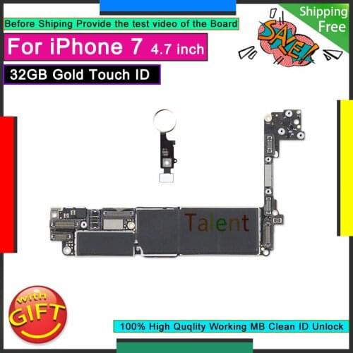 For IPhone 7 Motherboard 32GB Gold Touch ID Unlocked Disassembly Mainboard Good Working Logic Board Tested Full Functions