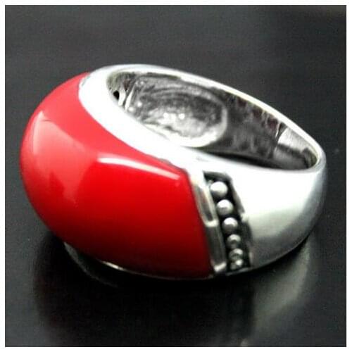 Fashion Jewelry 925 Sterling Silver 10*20mm Red Coral Ring Size 7/8/9/10