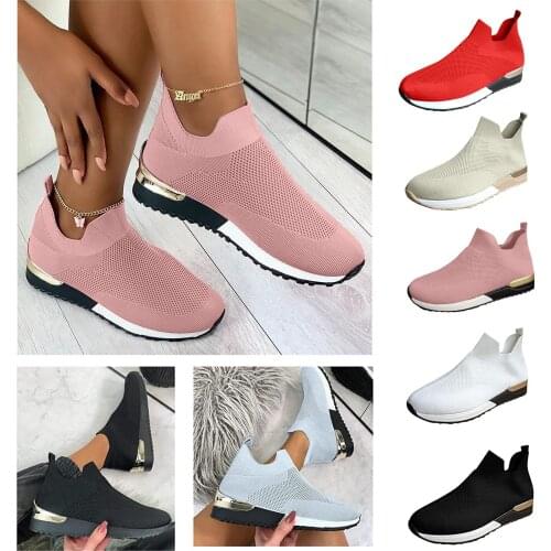Fashion Womens Sneakers Slip-on Mesh Breathable Lightweight Solid Colors Sports Running Shoes Zapatillas Mujer Plus Size#g4