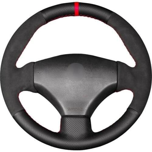 Hand-stitched Black Genuine Leather Suede Car Steering Wheel Cover for Peugeot 206 1998-2005 206 SW 2003-2005 206 CC 2004 2005