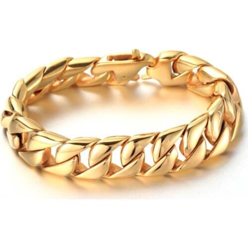 Fashion Jewelry Large 316L Stainless steel jewelry Gold Miami cuban curb chain bracelet bangle Heavy Huge 15mm Mens