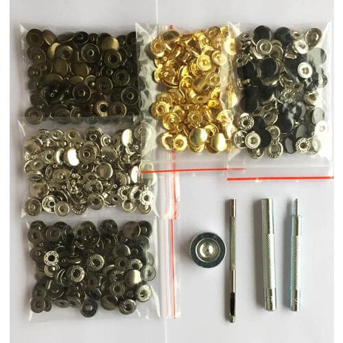 50set Leather Snap Fasteners Kit,10mm 12.5mm 15mm Metal Button Snaps Press Studs,4 Installation Tools,5 Color Leather Snaps DIY