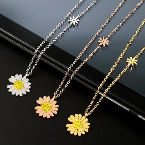 New Arrival Summer Flower Pendant Necklace Yellow Stone Daisy Necklace For Women Wedding Party Jewelry Gift