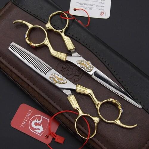 DRGSKL hair cut scissors Top grade gilded gems handle scissors 6.0 inch bayber professional hairdressing scissors hair shears