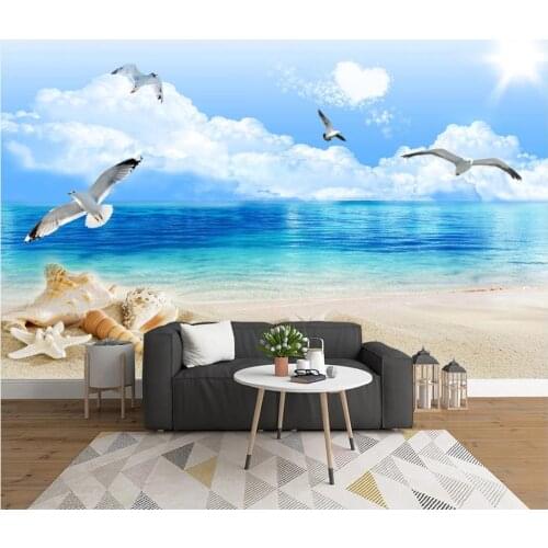 Custom wallpapers for walls 3 d murals wallpaper Seaside scenery, seagull, living room tv background wall papers home decor