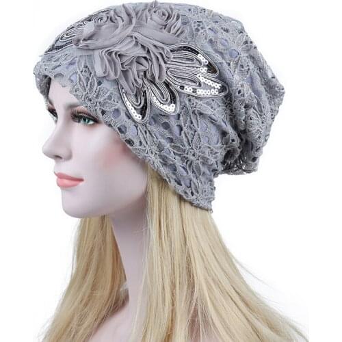 Autumn Winter Hat Beanie Lace Floral Hat Baggy Beanie Cancer Hat Turban Ms. lace month Warm Chemotherapy Pats cappello donna