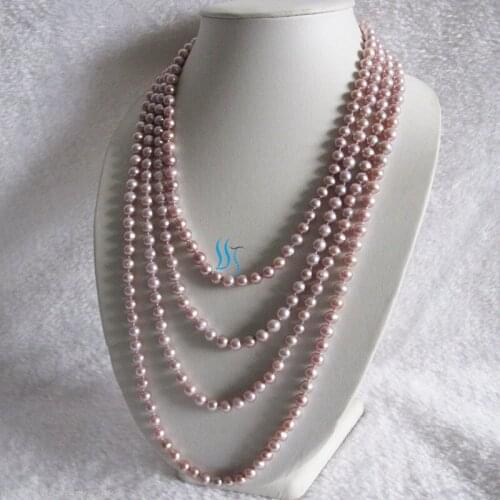 Natural 100" 6-8mm Lavender Freshwater Pearl Necklace Strand Jewelry sweater chain