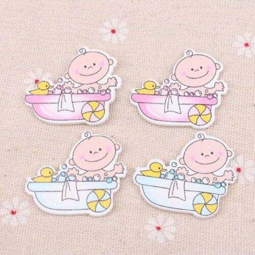 Blue/Pink Baby Shower Shaped Painted Wood Buttons No Holes Scrapbooking Craft Supplies for Home Decoration 20pcs 31x36mm MT0376