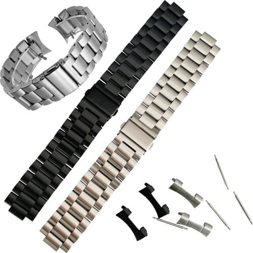 HQ Stainless Steel Watchband for Samsung Galaxy Watch 46mm SM-R800 Sports Band Curved End Strap Wrist Bracelet Silver Black