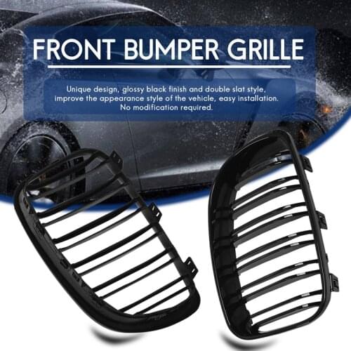 Glossy Black Dual Slats Front Kidney Grille Grill Replacement for BMW E81 E87 E82 E88 120I 128I 130I 135I Selected 2007-2011