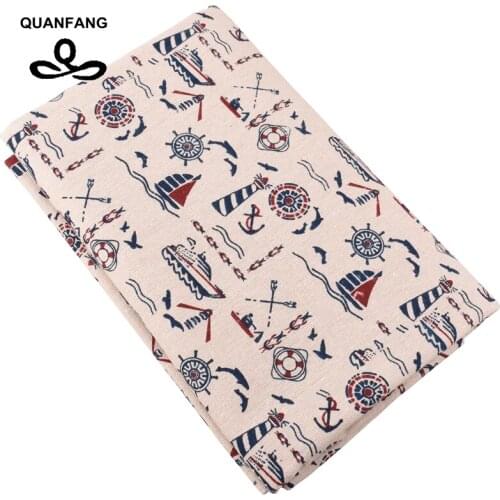 QUANFANG anchor series/Cotton Linen Fabric For DIY Quilting & Sewing Sofa,Table Cloth/Curtain,Bag,Cushion Material Half Meter