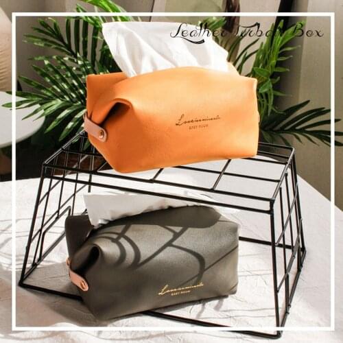 Nordic PU Leather Car Tissue Bag Light Luxury Vehicle Paper Towel Box Ins Home Table Decor Napkin Paper Sleeve